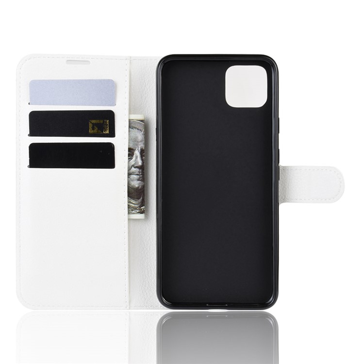 Litchi Skin Wallet Leather Stand Phone Shell Case for Google Pixel 4 - White-2