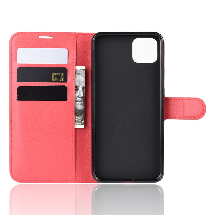 Litchi Skin Wallet Leather Stand Phone Shell Case for Google Pixel 4 - Red-3