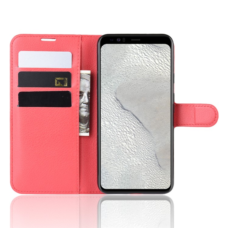Litchi Skin Wallet Leather Stand Phone Shell Case for Google Pixel 4 - Red-4