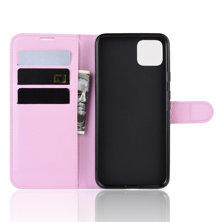 Litchi Skin Wallet Leather Stand Phone Shell Case for Google Pixel 4 - Pink-3