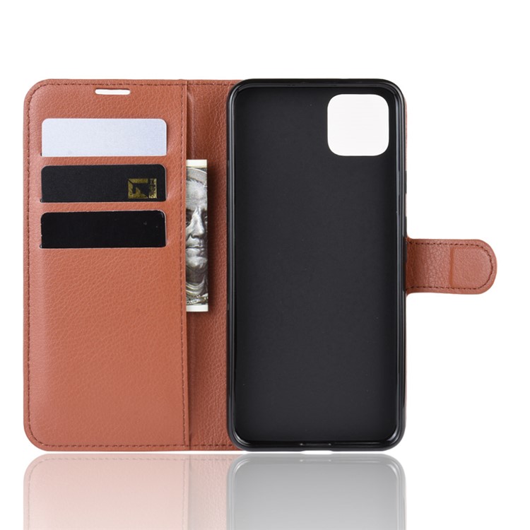 Litchi Skin Wallet Leather Stand Phone Shell Case for Google Pixel 4 - Brown-3