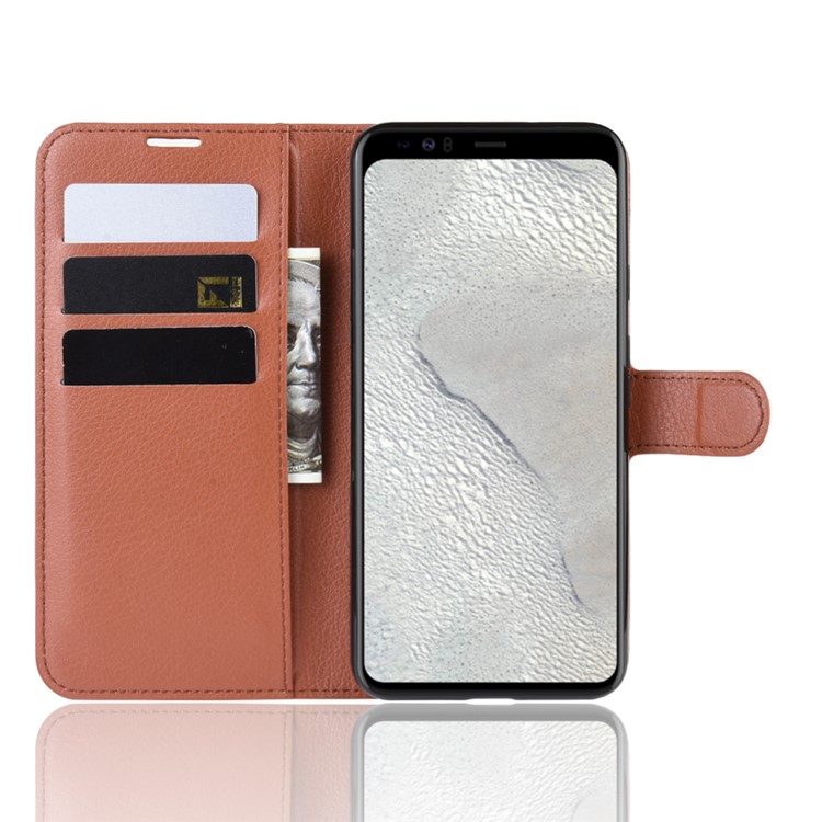 Litchi Skin Wallet Leather Stand Phone Shell Case for Google Pixel 4 - Brown-4