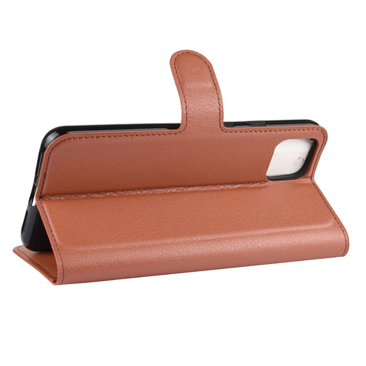 Litchi Skin Wallet Leather Stand Phone Shell Case for Google Pixel 4 - Brown-5