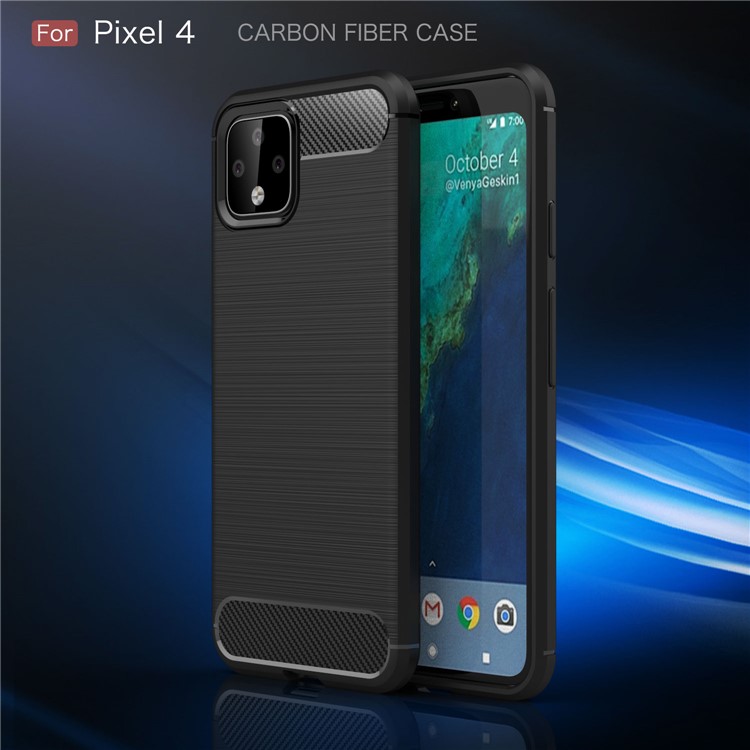 Чехол Из ТПУ С Угольным Волокном Для Google Pixel 4 - Черный-3