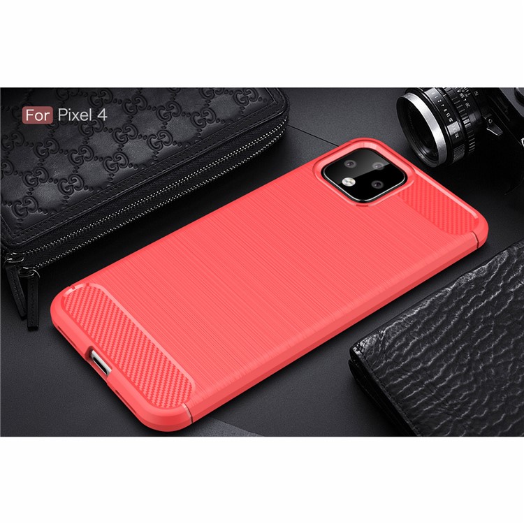 Coque En TPU Brossé En Fibre De Carbone Pour Google Pixel 4 - Rouge-2