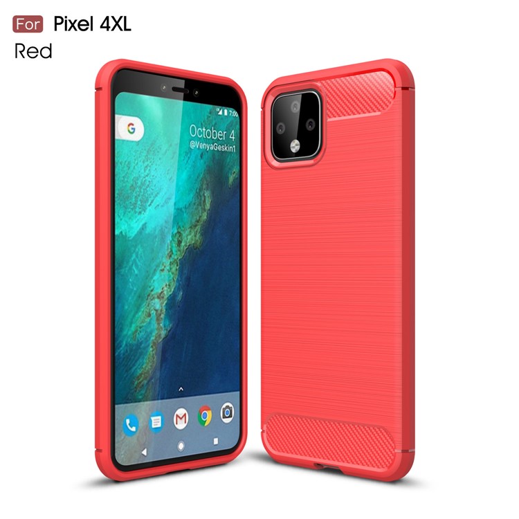 Carbon Fibre Brushed TPU Case for Google Pixel 4 XL - Red-1