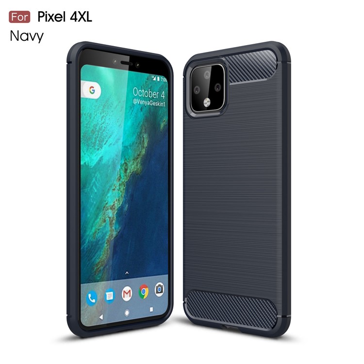 Étui TPU Brossé en Fibre de Carbone Pour Google Pixel 4 XL - Bleu