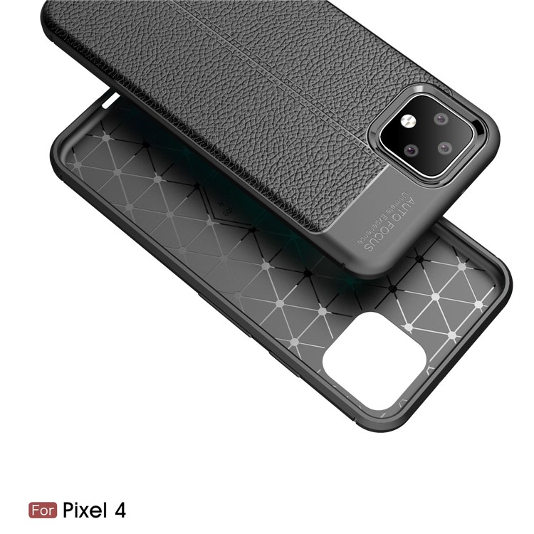 Litchi Texture TPU copertura Posteriore Per Google Pixel 4 - Nero-2