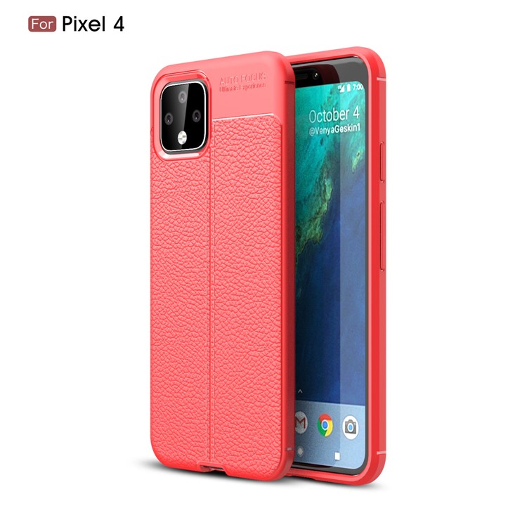 Litchi Texture TPU Phone Back Casing for Google Pixel 4 - Red-1