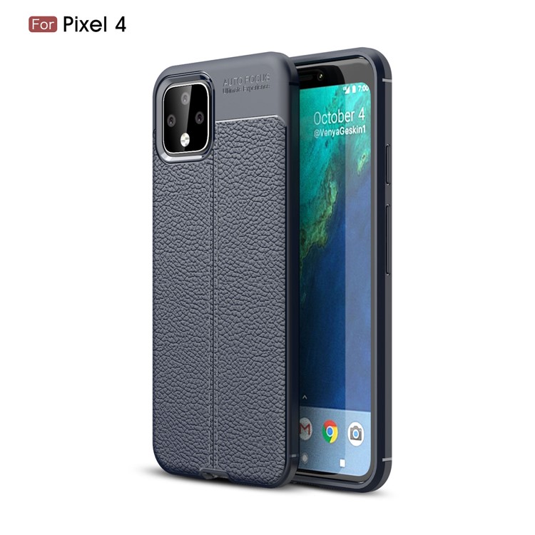 Litchi Textura TPU Teléfono Carcasa Trasera Para Google Pixel 4 - Azul Oscuro-1