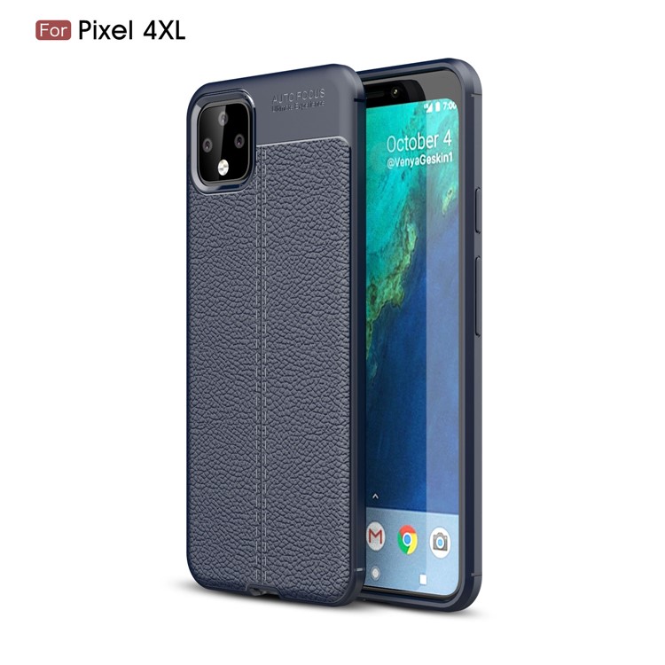 Litchi Textura Suave TPU Volta Shell Para O Google Pixel 4 XL - Azul Escuro-1