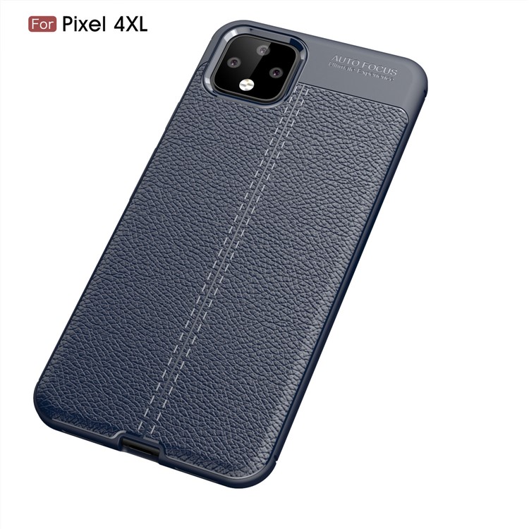 Litchi Textura Suave TPU Volta Shell Para O Google Pixel 4 XL - Azul Escuro-2