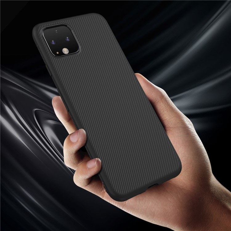 LENUO Twill Skin TPU Phone Shell Case for Google Pixel 4 - Black-5