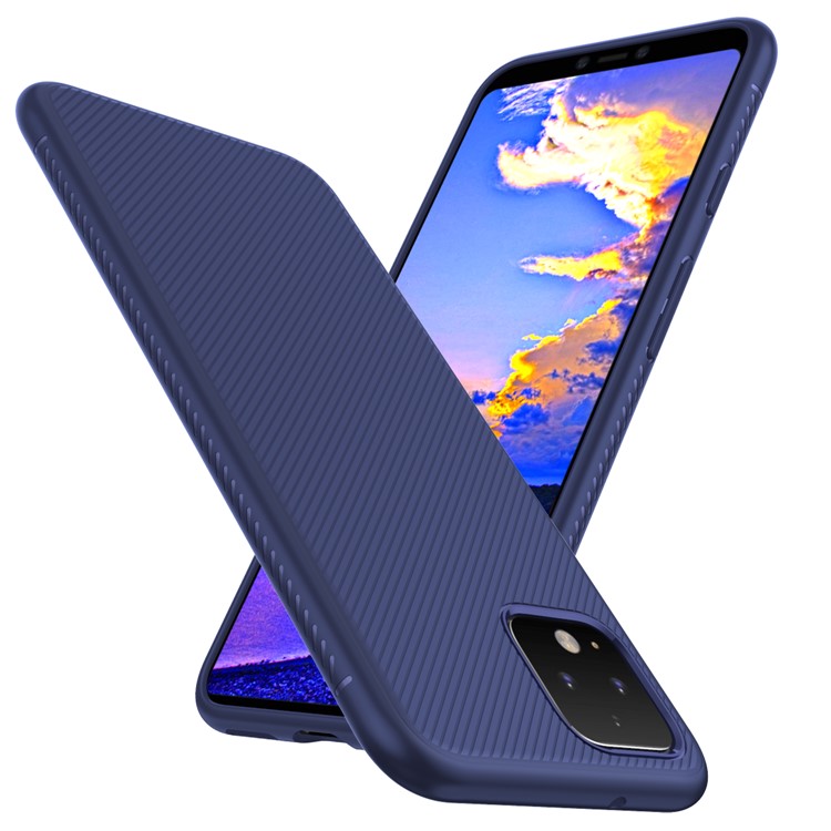 LENUO Twill Skin TPU Phone Shell Case for Google Pixel 4 - Blue-1