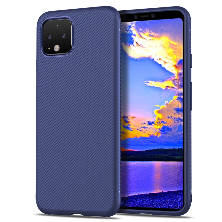 LENUO Twill Skin TPU Phone Shell Case for Google Pixel 4 - Blue-2