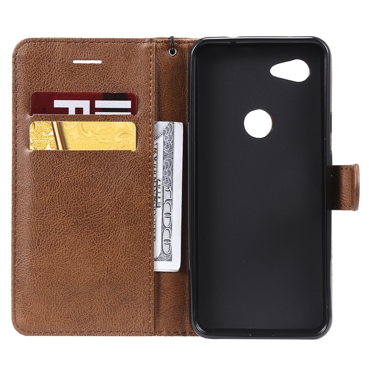 Wallet Leather Cell Phone Case for Google Pixel 3a - Brown-4