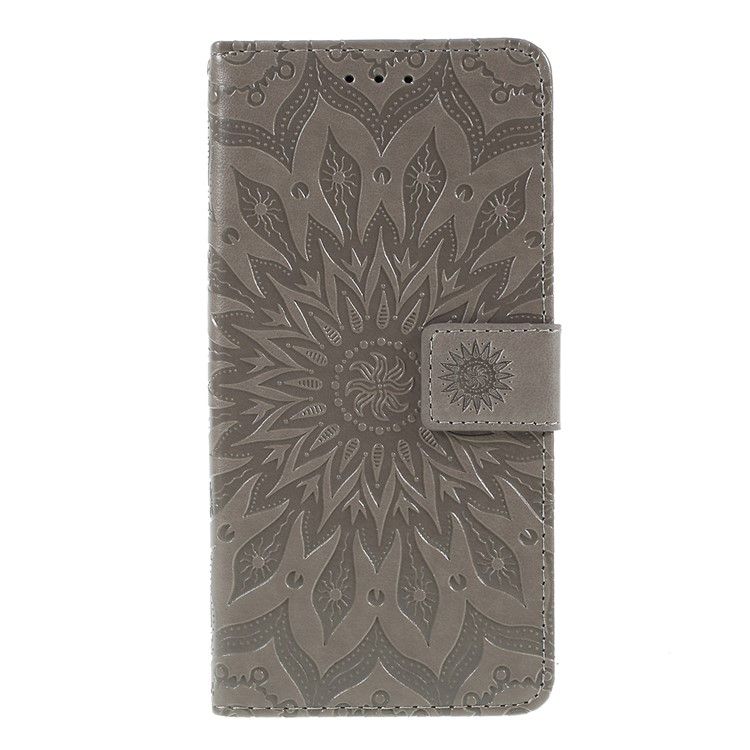 Funda De Cuero Con Estampado De Girasol Y Billetera Con Cordón Para Google Pixel 3a - Gris-3