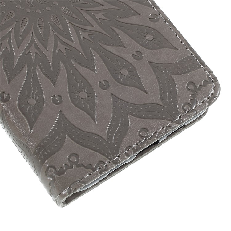 Funda De Cuero Con Estampado De Girasol Y Billetera Con Cordón Para Google Pixel 3a - Gris-4