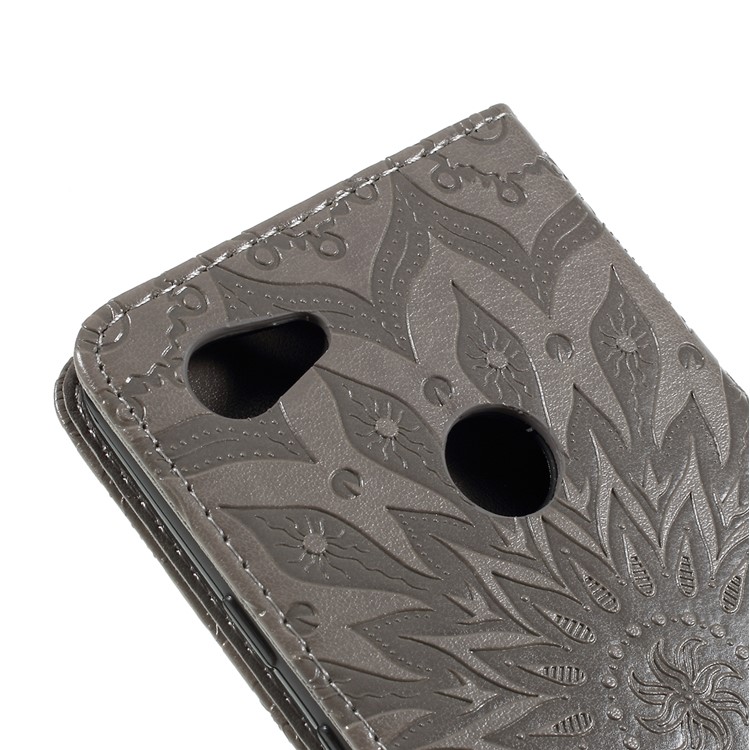 Funda De Cuero Con Estampado De Girasol Y Billetera Con Cordón Para Google Pixel 3a - Gris-5