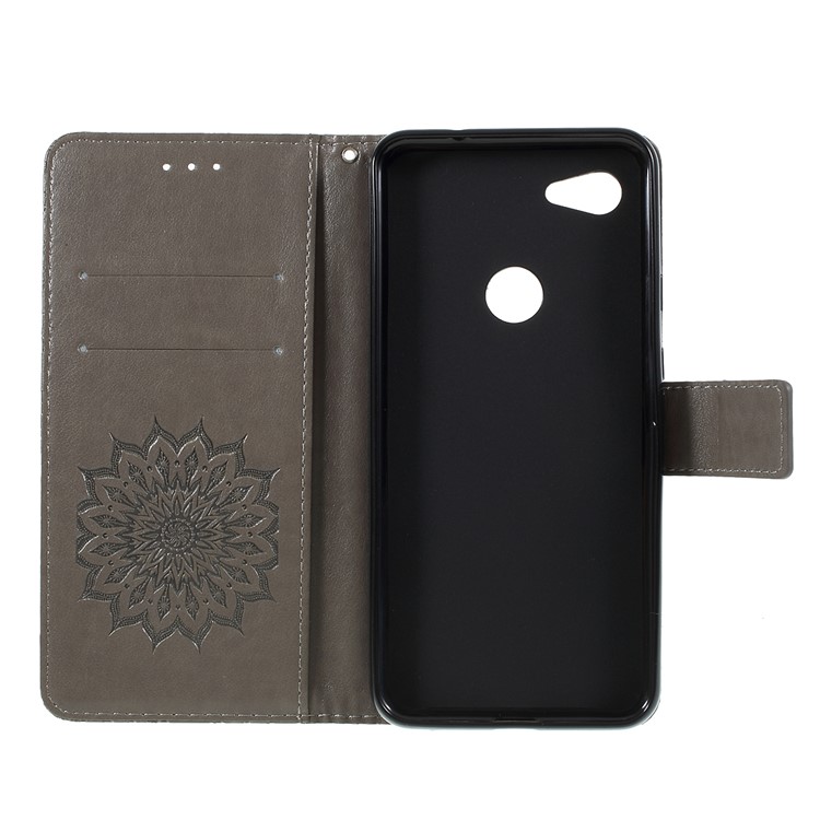 Funda De Cuero Con Estampado De Girasol Y Billetera Con Cordón Para Google Pixel 3a - Gris-8