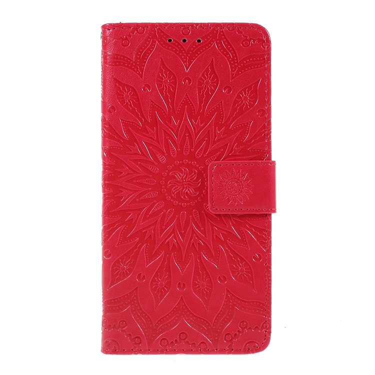 Imprint Sunflower Pattern Wallet Stand Flip Leather Case with Lanyard for Google Pixel 3a - Red-1