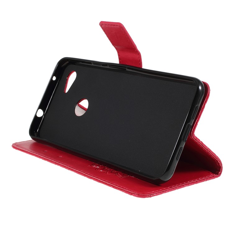 Imprint Sunflower Pattern Wallet Stand Flip Leather Case with Lanyard for Google Pixel 3a - Red-2