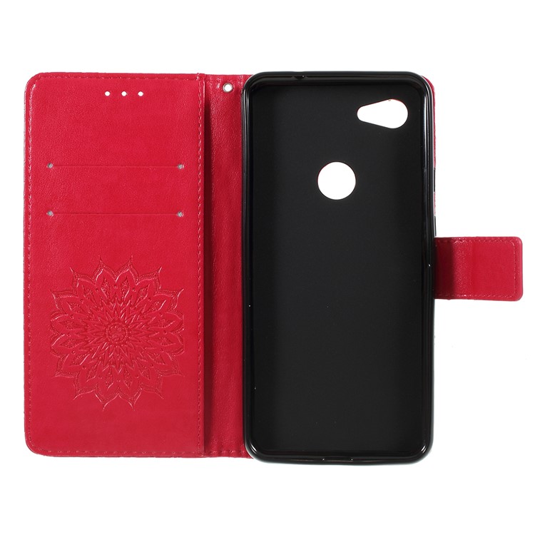 Imprint Sunflower Pattern Wallet Stand Flip Leather Case with Lanyard for Google Pixel 3a - Red-4