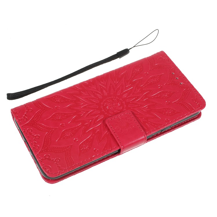 Imprint Sunflower Pattern Wallet Stand Flip Leather Case with Lanyard for Google Pixel 3a - Red-5