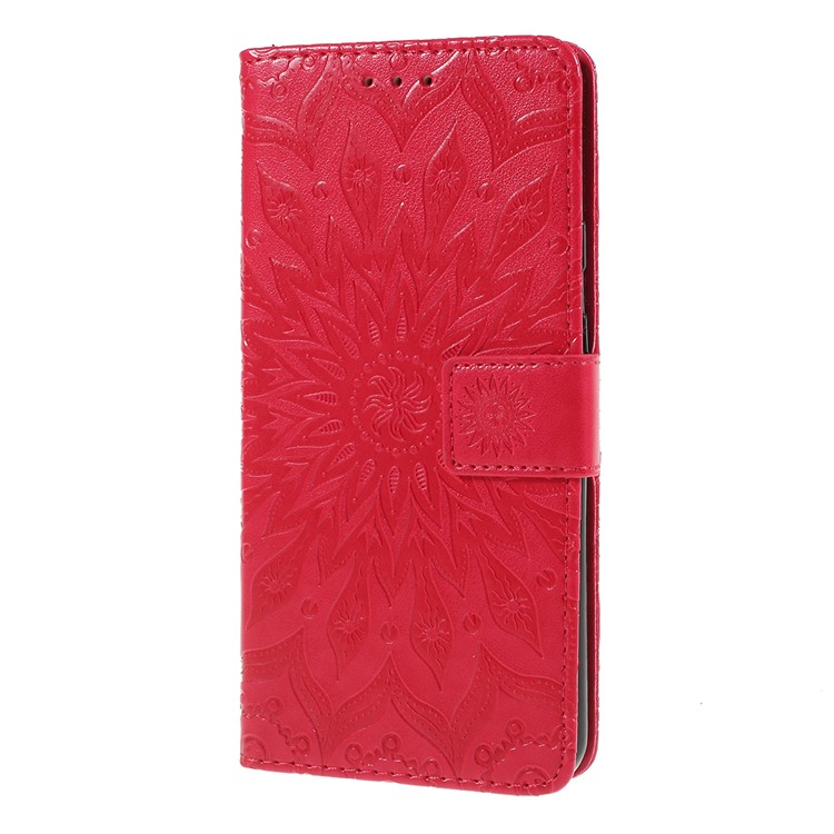 Imprint Sunflower Pattern Wallet Stand Flip Leather Case with Lanyard for Google Pixel 3a - Red-6