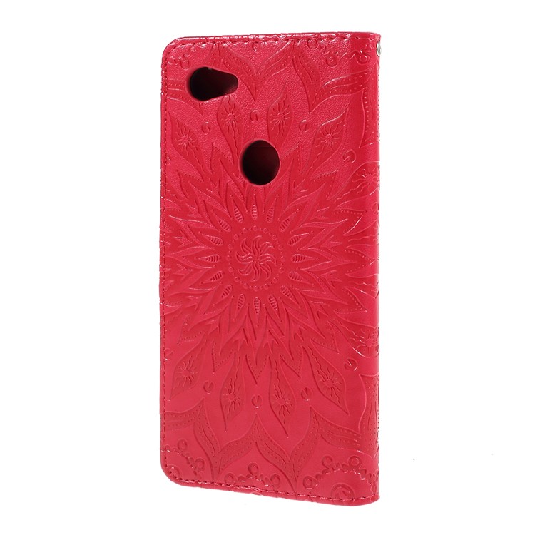 Imprint Sunflower Pattern Wallet Stand Flip Leather Case with Lanyard for Google Pixel 3a - Red-7