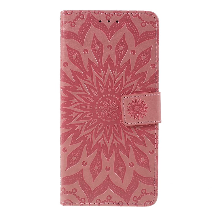 Imprint Sunflower Pattern Wallet Stand Flip Leather Case with Lanyard for Google Pixel 3a - Pink-1