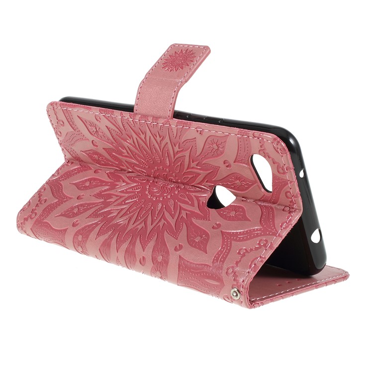 Imprint Sunflower Pattern Wallet Stand Flip Leather Case with Lanyard for Google Pixel 3a - Pink-3