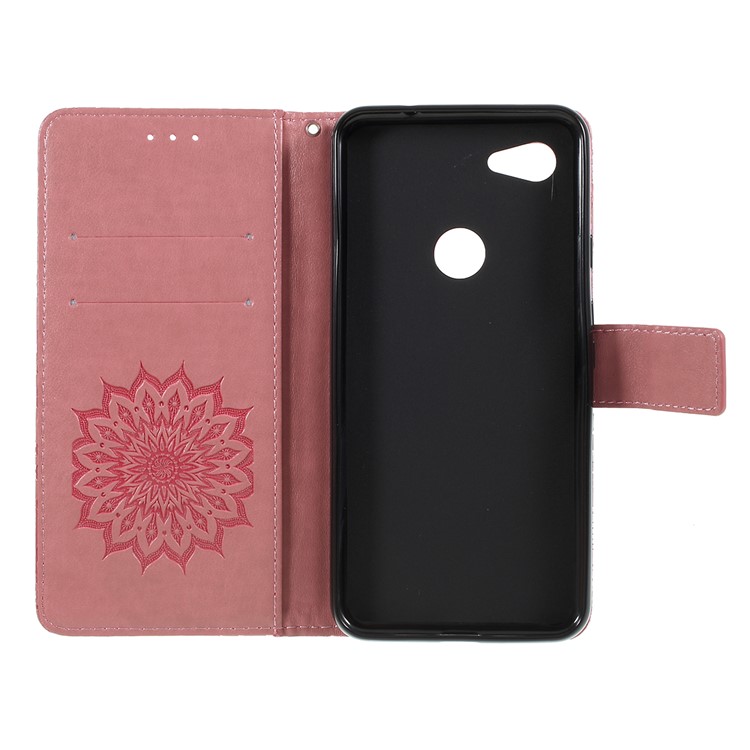 Imprint Sunflower Pattern Wallet Stand Flip Leather Case with Lanyard for Google Pixel 3a - Pink-4