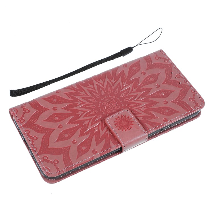 Imprint Sunflower Pattern Wallet Stand Flip Leather Case with Lanyard for Google Pixel 3a - Pink-5