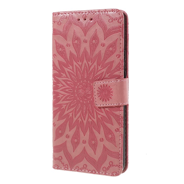 Imprint Sunflower Pattern Wallet Stand Flip Leather Case with Lanyard for Google Pixel 3a - Pink-6