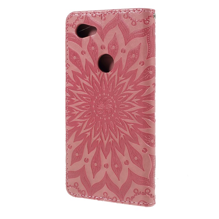 Imprint Sunflower Pattern Wallet Stand Flip Leather Case with Lanyard for Google Pixel 3a - Pink-7