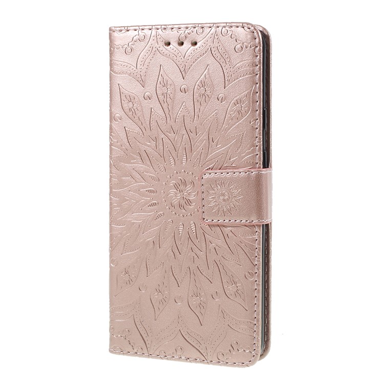 Imprint Sunflower Pattern Wallet Stand Flip Leather Case with Lanyard for Google Pixel 3a - Rose Gold-6