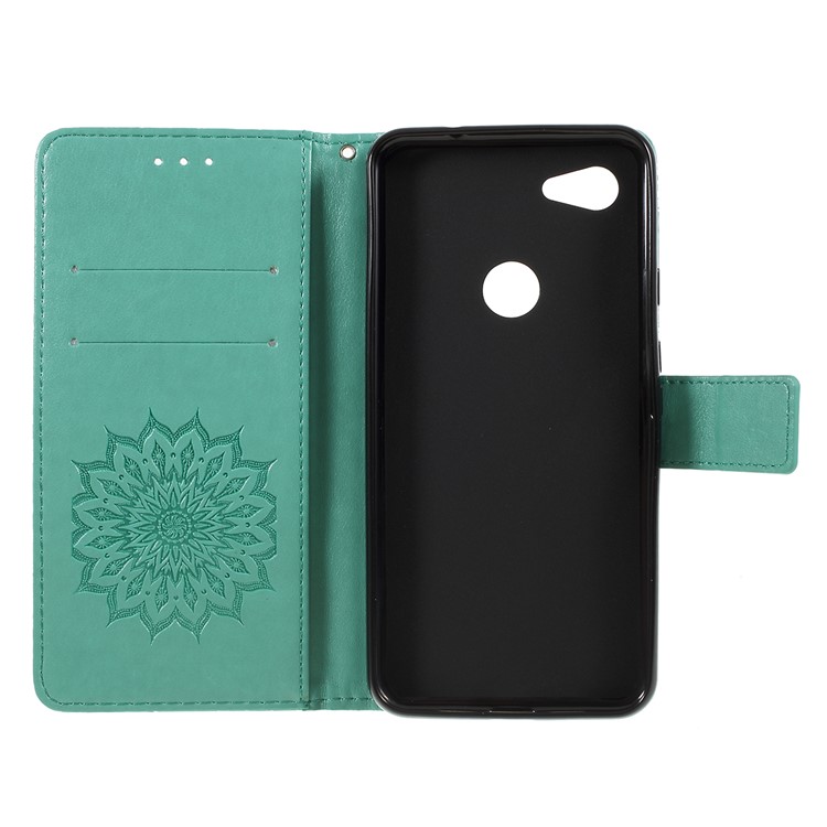 Imprint Sunflower Pattern Wallet Stand Flip Leather Case with Lanyard for Google Pixel 3a - Green-4