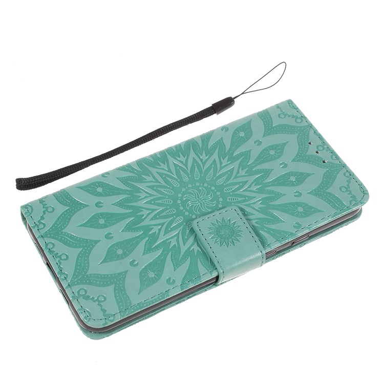 Imprint Sunflower Pattern Wallet Stand Flip Leather Case with Lanyard for Google Pixel 3a - Green-5