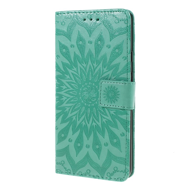 Imprint Sunflower Pattern Wallet Stand Flip Leather Case with Lanyard for Google Pixel 3a - Green-6