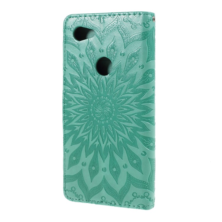 Imprint Sunflower Pattern Wallet Stand Flip Leather Case with Lanyard for Google Pixel 3a - Green-7