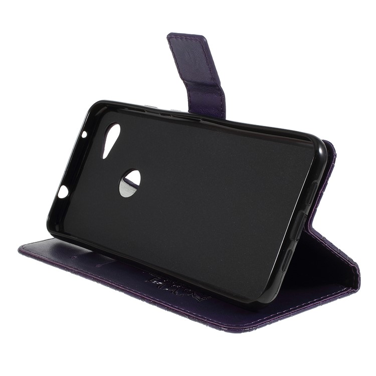 Imprint Sunflower Pattern Wallet Stand Flip Leather Case with Lanyard for Google Pixel 3a - Purple-2