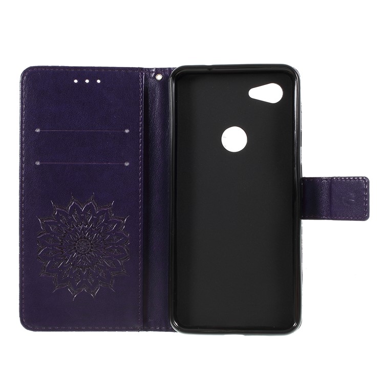 Imprint Sunflower Pattern Wallet Stand Flip Leather Case with Lanyard for Google Pixel 3a - Purple-4