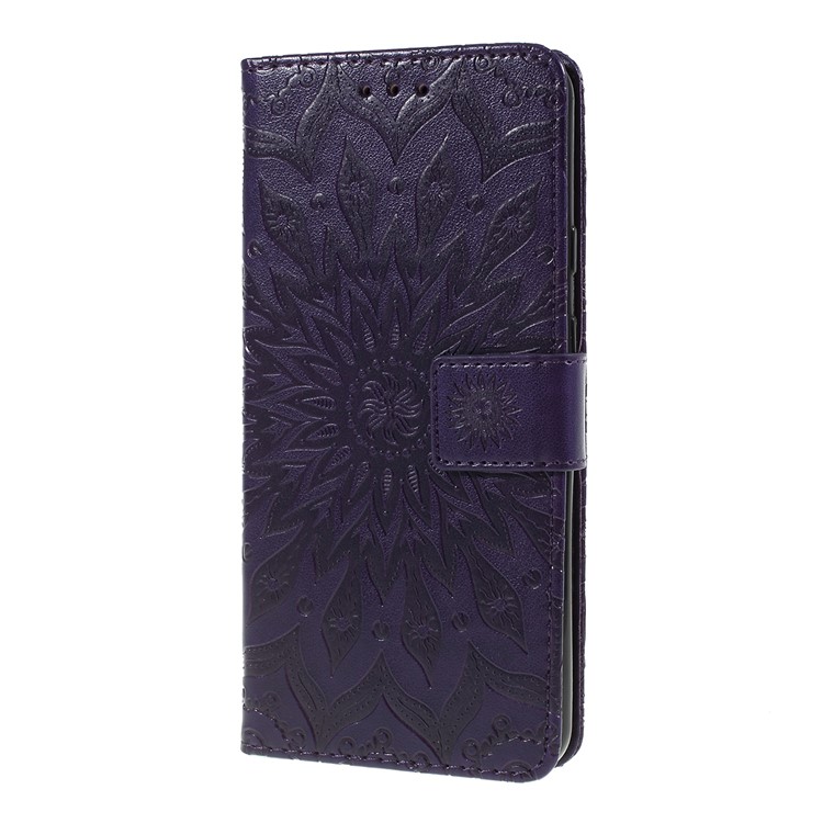 Imprint Sunflower Pattern Wallet Stand Flip Leather Case with Lanyard for Google Pixel 3a - Purple-6