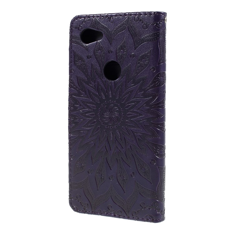 Imprint Sunflower Pattern Wallet Stand Flip Leather Case with Lanyard for Google Pixel 3a - Purple-7