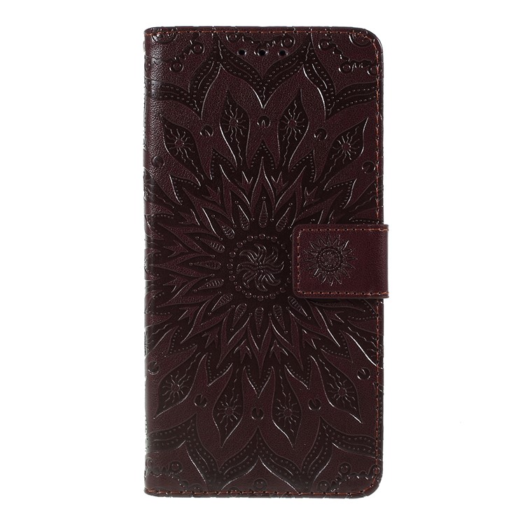 Imprint Sunflower Pattern Wallet Stand Flip Leather Case with Lanyard for Google Pixel 3a - Brown-1