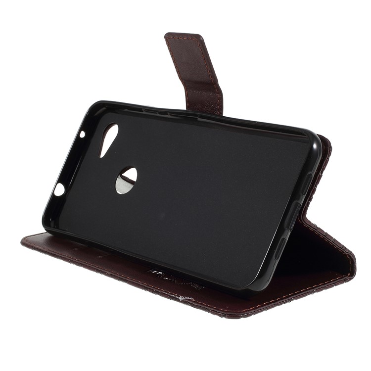 Imprint Sunflower Pattern Wallet Stand Flip Leather Case with Lanyard for Google Pixel 3a - Brown-2