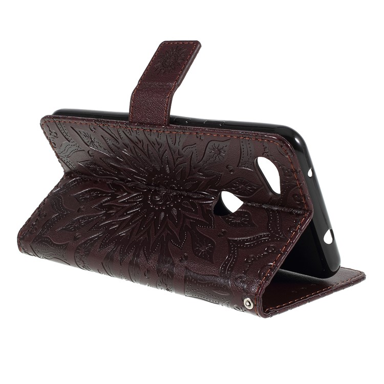 Imprint Sunflower Pattern Wallet Stand Flip Leather Case with Lanyard for Google Pixel 3a - Brown-3