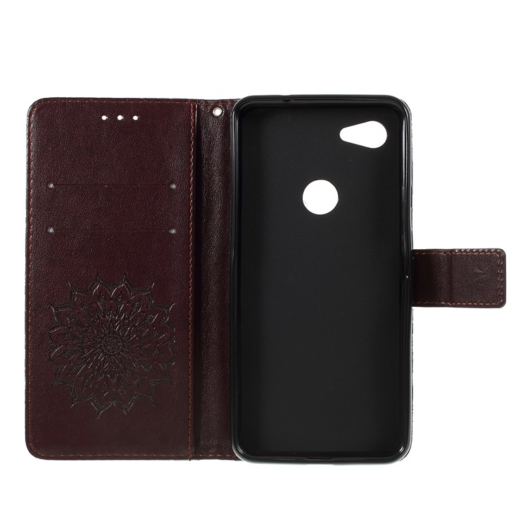 Imprint Sunflower Pattern Wallet Stand Flip Leather Case with Lanyard for Google Pixel 3a - Brown-4