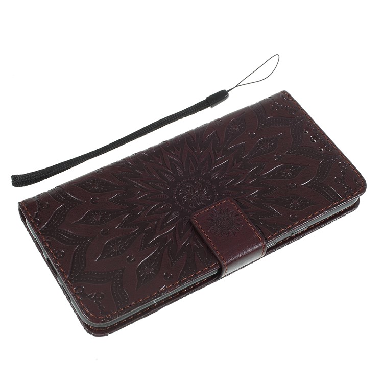 Imprint Sunflower Pattern Wallet Stand Flip Leather Case with Lanyard for Google Pixel 3a - Brown-5